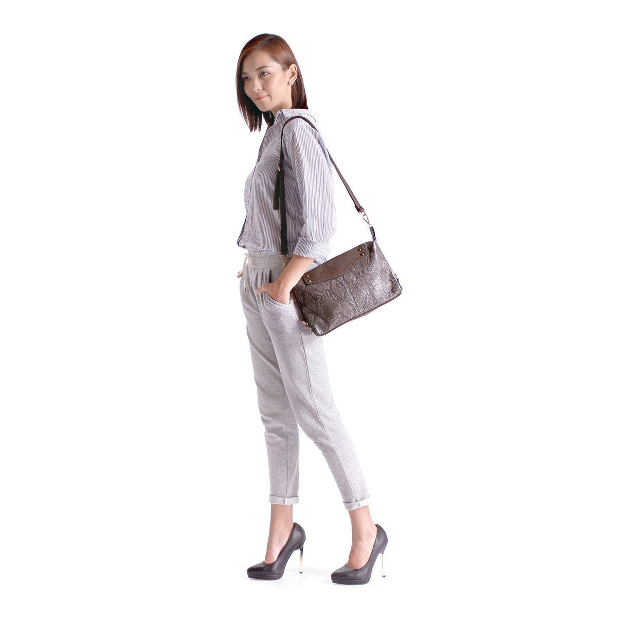 sometime sofina 3 signature clutch bag charcoal m1